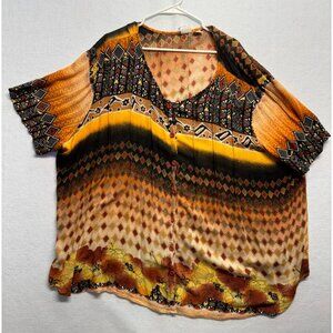 Roamans Womens Plus Size Print Button-Down Top 4XL Multicolor Short Sleeve